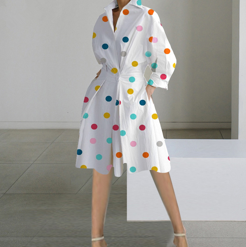 2023 Autumn New Fashion Long Sleeve V-neck Printed Medium length Dress for Women