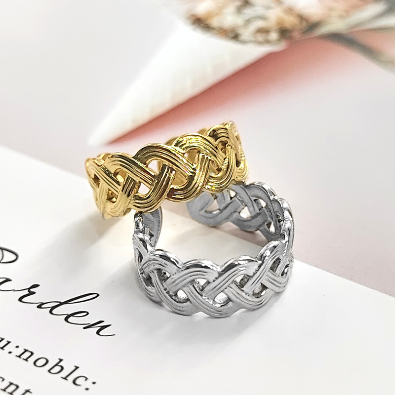 Top source non fading titanium ring, women's woven design, minimalist stainless steel ring