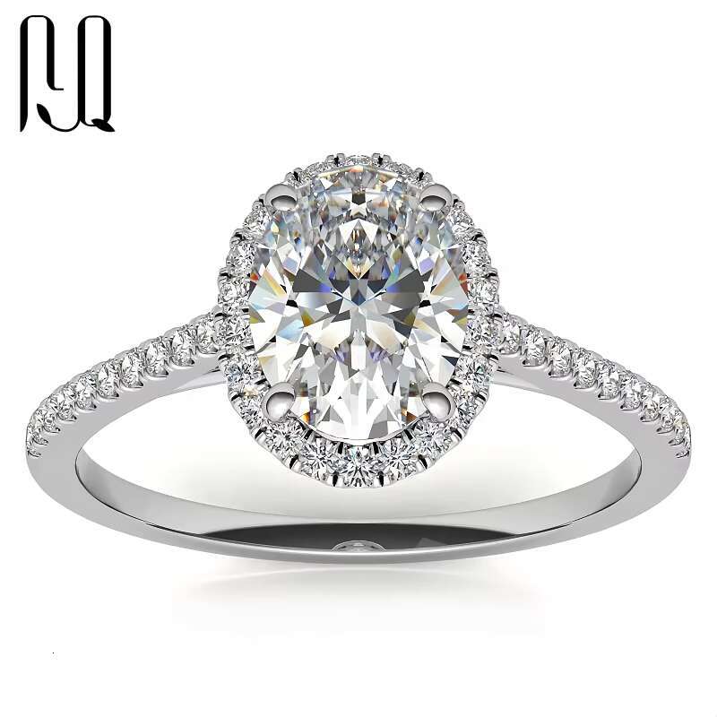 PYQ Fine Jewelry 1.5ct 6x8mm Oval Cut Rhodium Plated D/vvs1 Moissanite Halo Engagement Ring