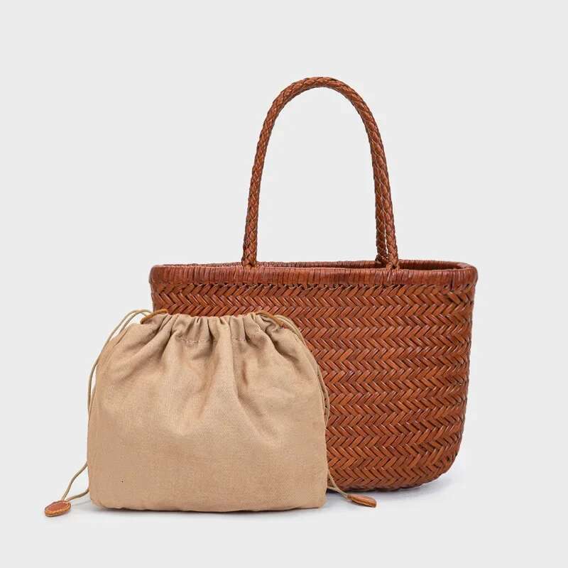 2025 Spring New Crossbody Dragon French Style Woven Basket Genuine Leather Shoulder Bag Women's Fashion