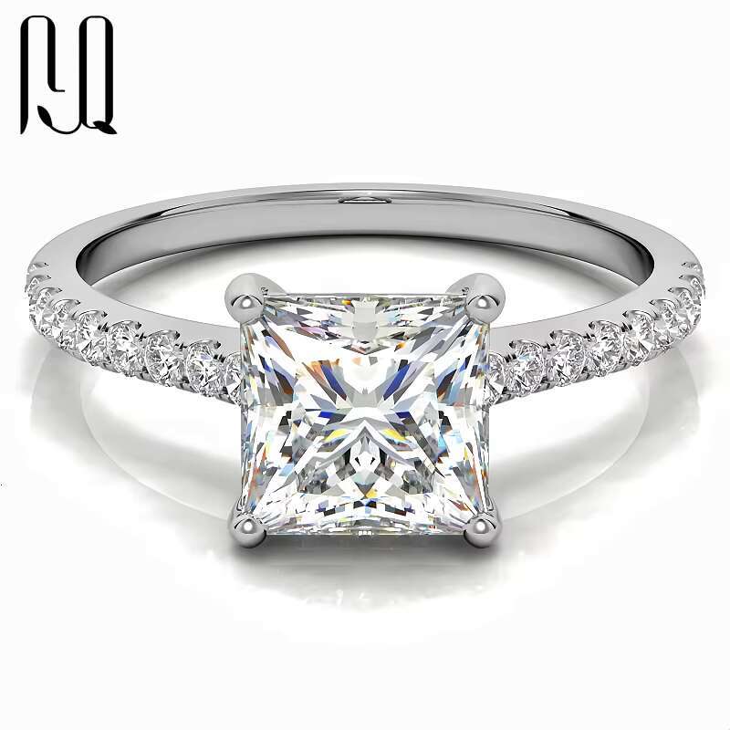 PYQ Classic Moissanite Engagement Rings 1ct 2ct 3ct Ice Out Diamond with Square Princess Cut Moissanite Ring