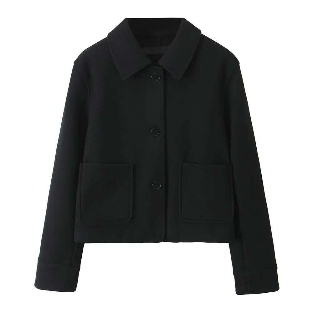 2024 RARF Loose Single Breasted Lapel Long Sleeved Short Pocket Decoration Soft Coat Women's Autumn And Winter New Item