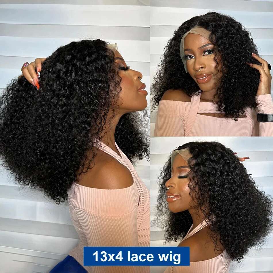 X Short Jerry Bob Deep Wigs Human Hair Natural Black Pre Plucked Lace Frontal Pixie Curly Wig Tote Bag Tote Bag