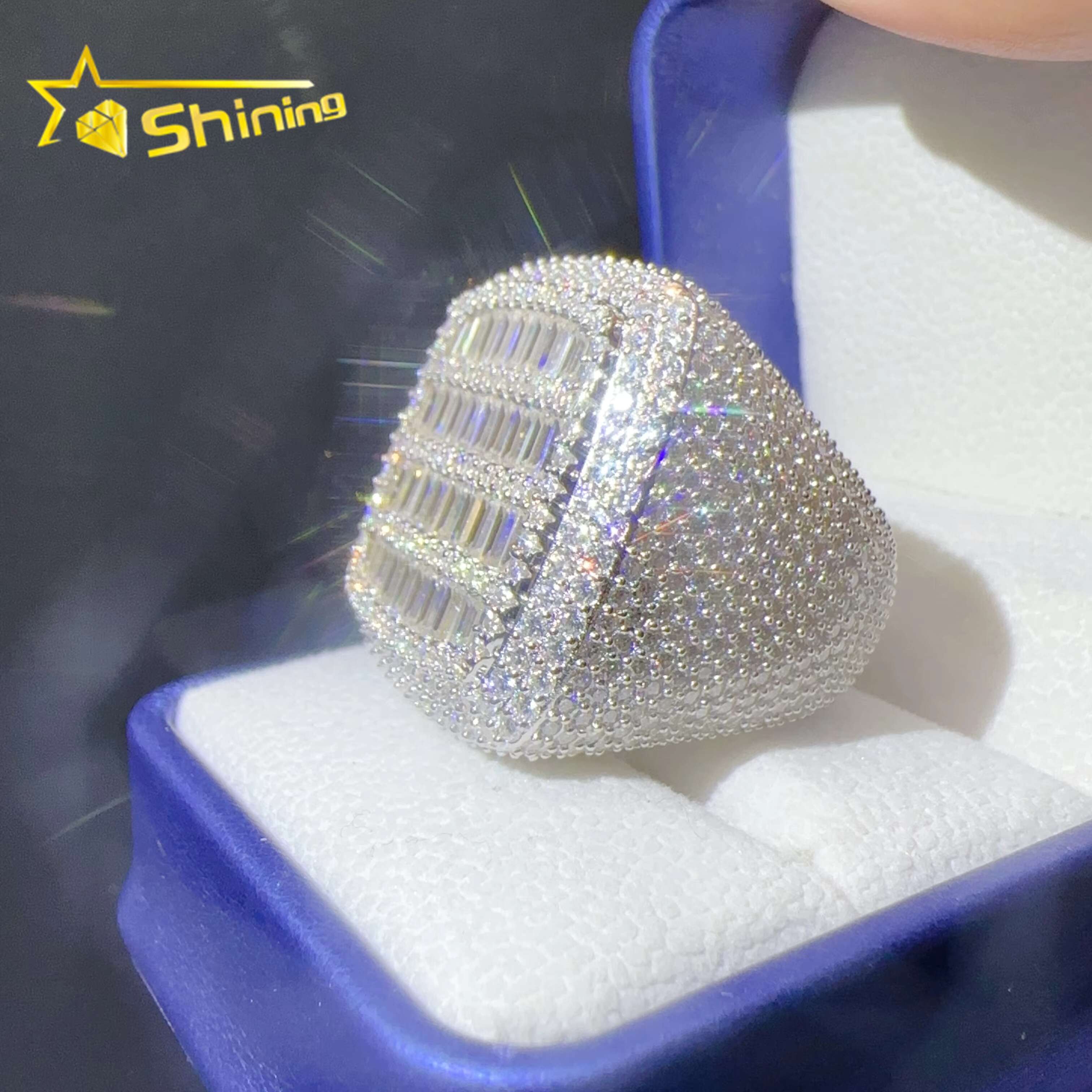 Ready to Ship Lan Diamond Jewelry Custom Ring Silver 925 Vvs Moissanite Iced Out Hip Hop Jewelry Mens Ring
