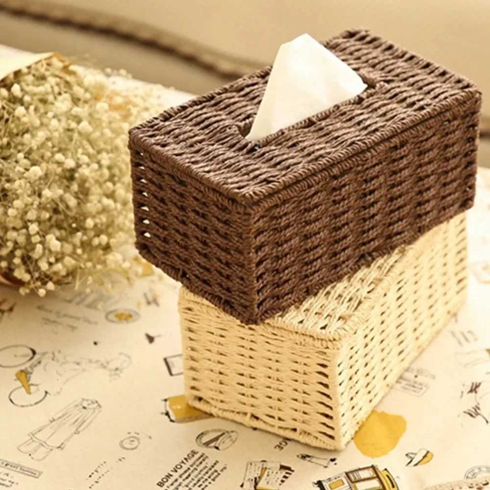 1PC Rattan Tissue Box Home Decoration Handmade Desktop Decoration Simple Retro Tissue Box Storage Caja De Pauelos Hecha A ManoM251124