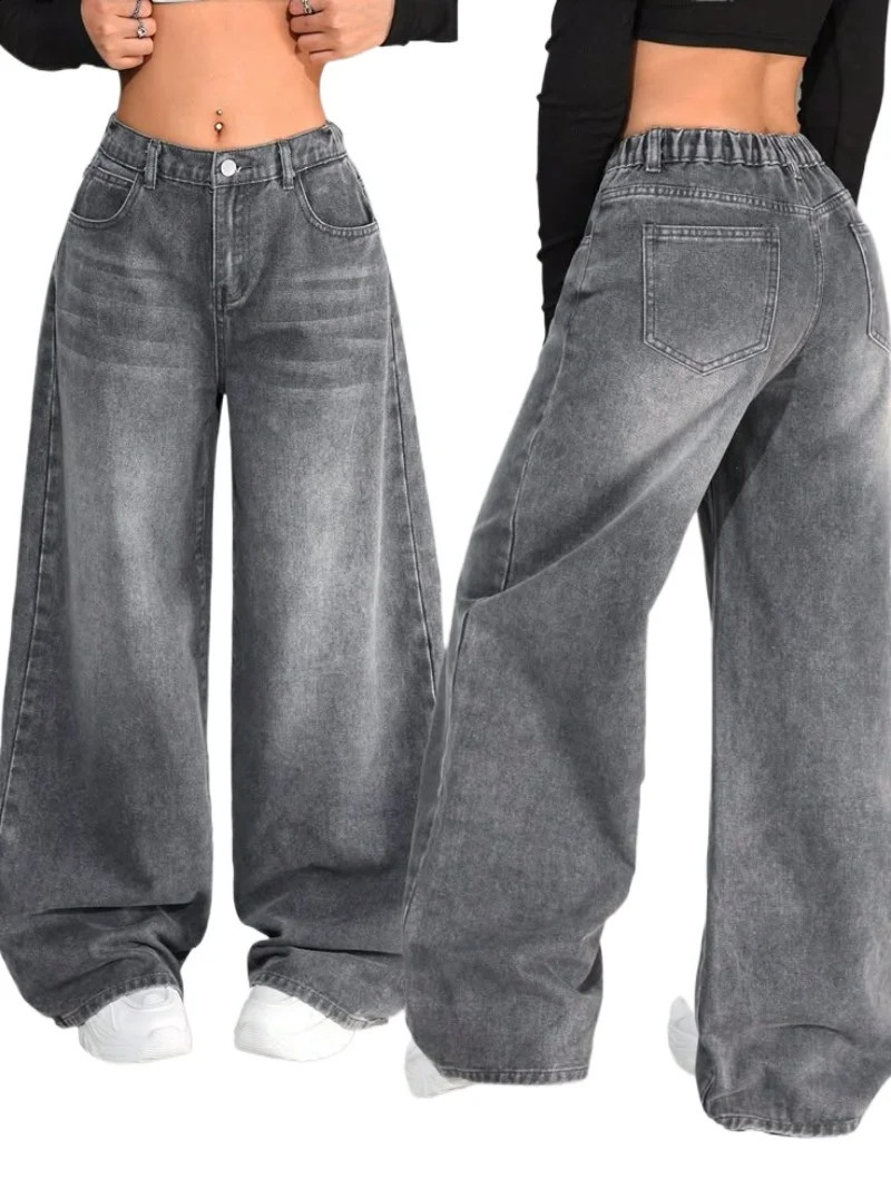 2025 American Gothic Fashion Laundry Old Casual Jeans Y2K Harajuku Retro High Waist Wide Leg Pants 250417Z