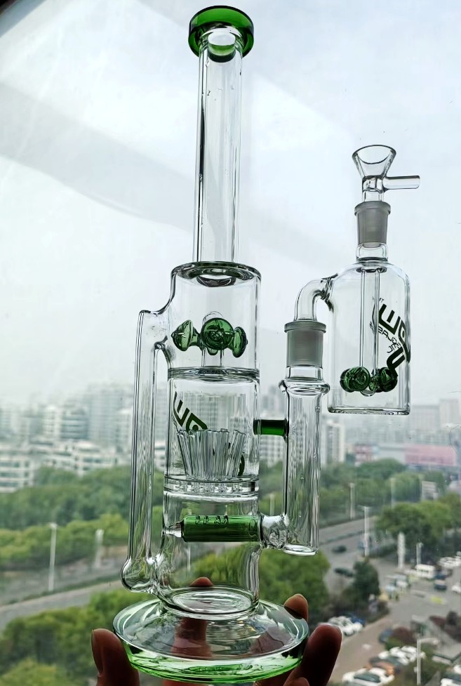 Green beaker with downstem bowl stereo matrix Cage perc bongs glass Water Pipe bong recycler oil bubbler hookah heady smoking