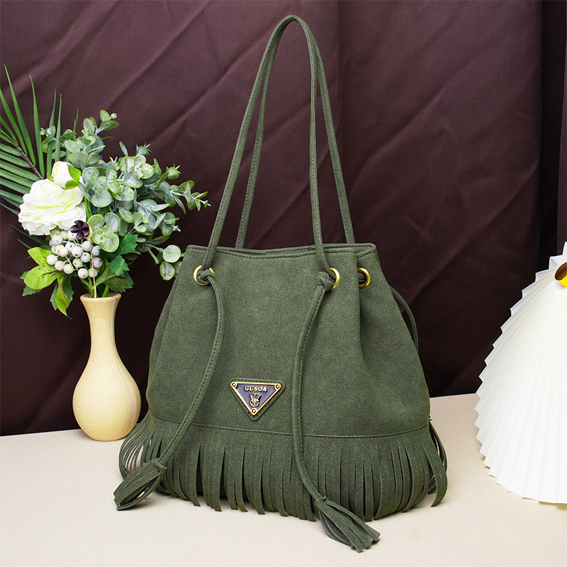 Women S Autumn And Winter New Bag With Niche Design Tassel Tote Casual Versatile High End Frosted Leather Shoulder Bag Trendy Tote Bag