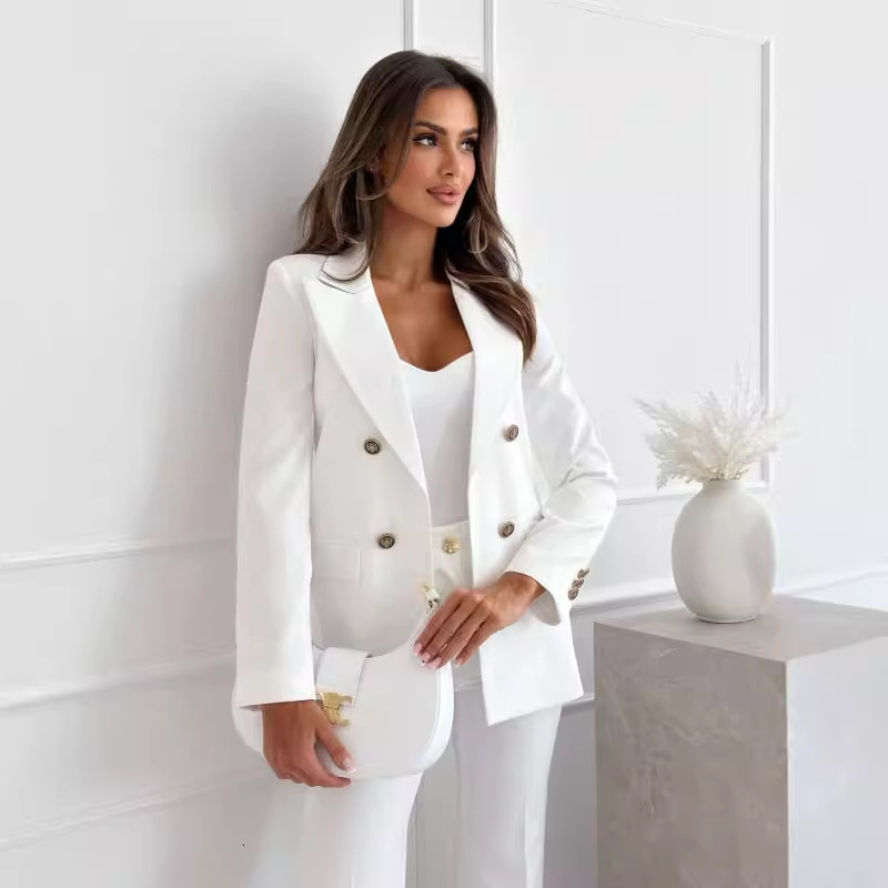 2024 new autumn and winter double breasted versatile solid color fashionable suit jacket womens clothing