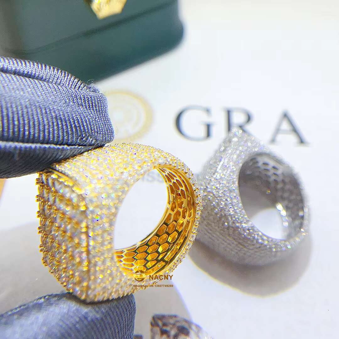 Hip Hop Full Moissanite Square Shape Ring Fashion Jewelry Pass Tester Iced Out 925 Sterling Silver Ring