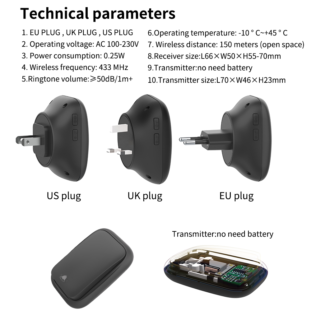 Wireless Doorbell No Battery required Waterproof Door bell 38 music