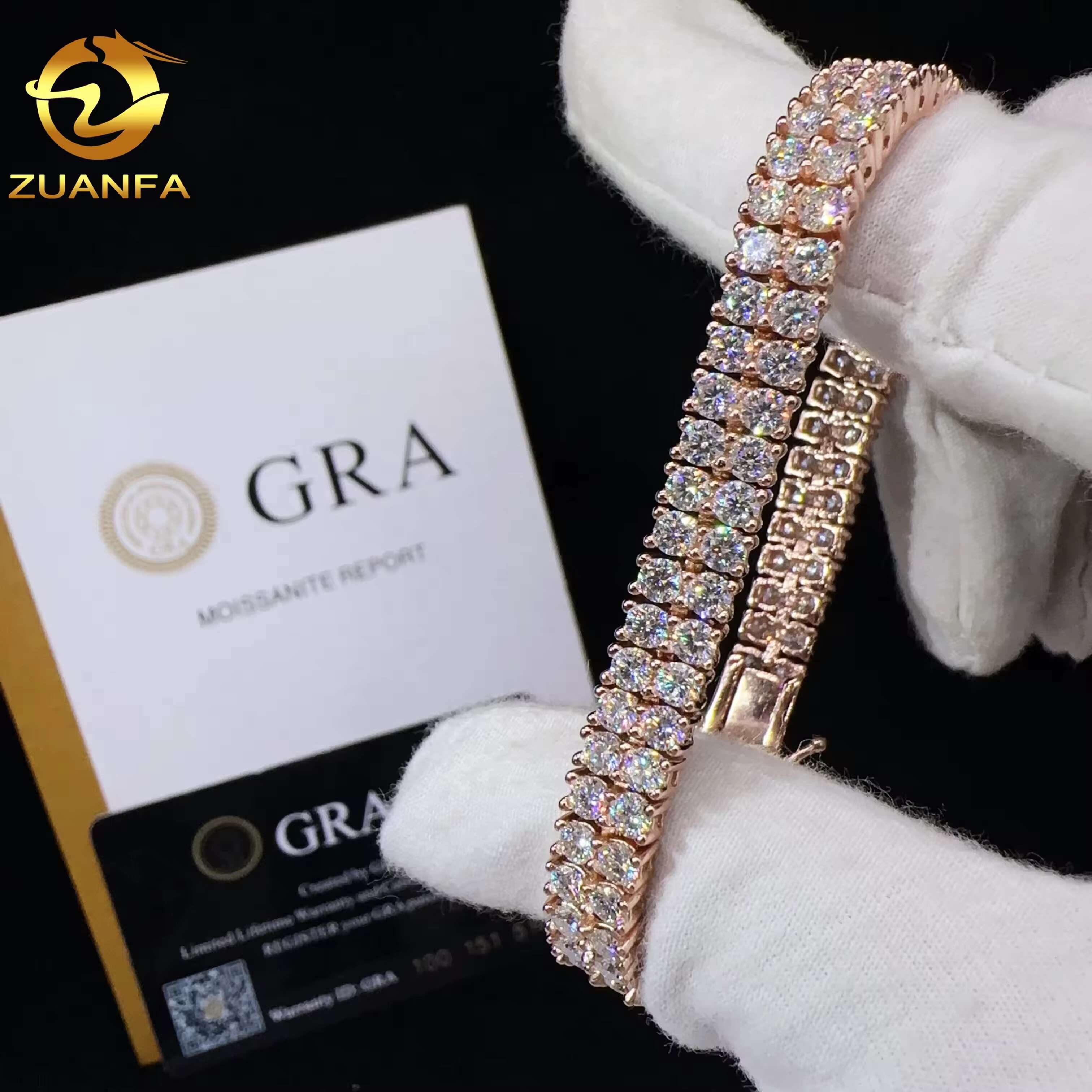 Fashion Jewelry 2 Rows 3mm Moissanite Tennis Bracelet Hip Hop Bracelet Silver 925 Pass Diamond Tester Iced Out Tennis Bracelet