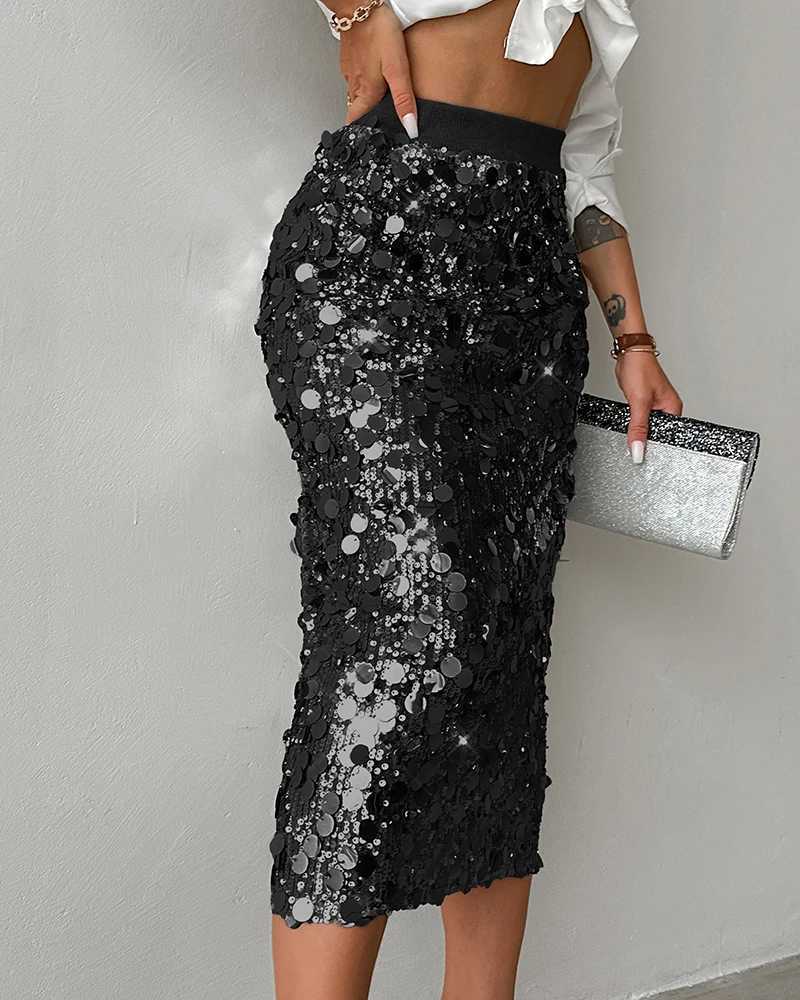 Allover glitter fashion Midi Calf Skirt M250424