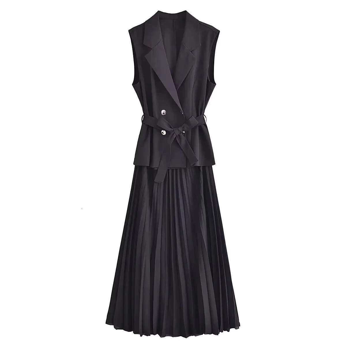 Corset Pleated Vests Long For Women 2025 Sleeveless Office Party Dress Ruched Midi Evening Dresses