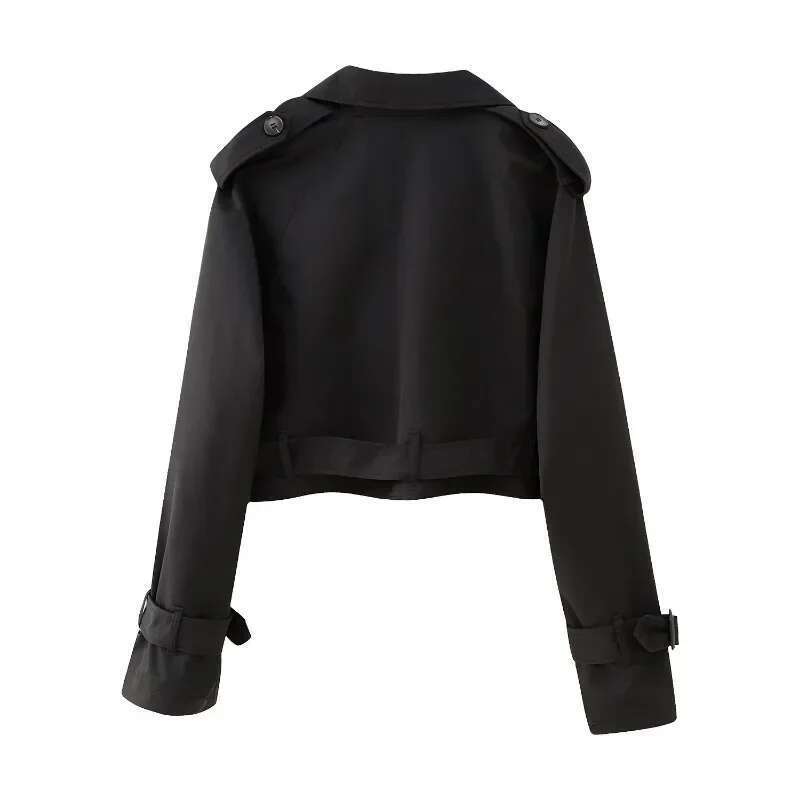 Designer Clothes Belt Cropped Trench Spring Jacket Women Vintage Streetwear Double Breasted Long Sleeve Top Female Coat Outfits