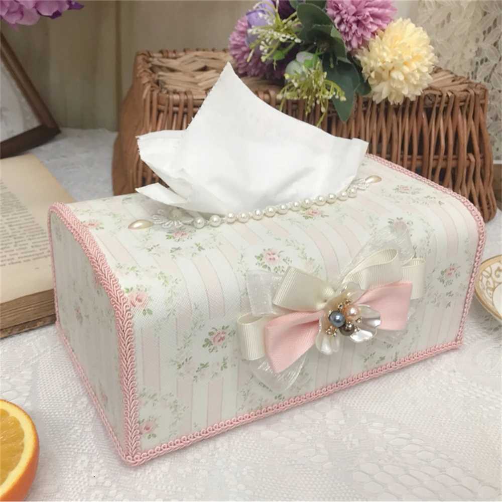 Korean Paper Waterproof Tissue Box lace Heavy Craft Pearl Dining Table Drawer Paper Cover Print Home Decoration Storage BoxM251124
