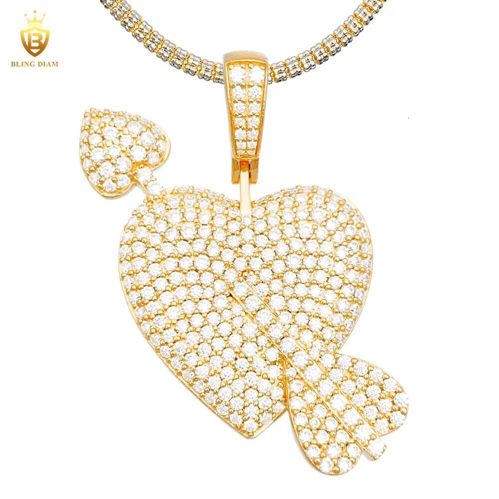 Hip Hop Jewelry Fashion Necklace 925 Sterling Sliver VVS Moissanite Cupids Arrow Heart Charms Pendants