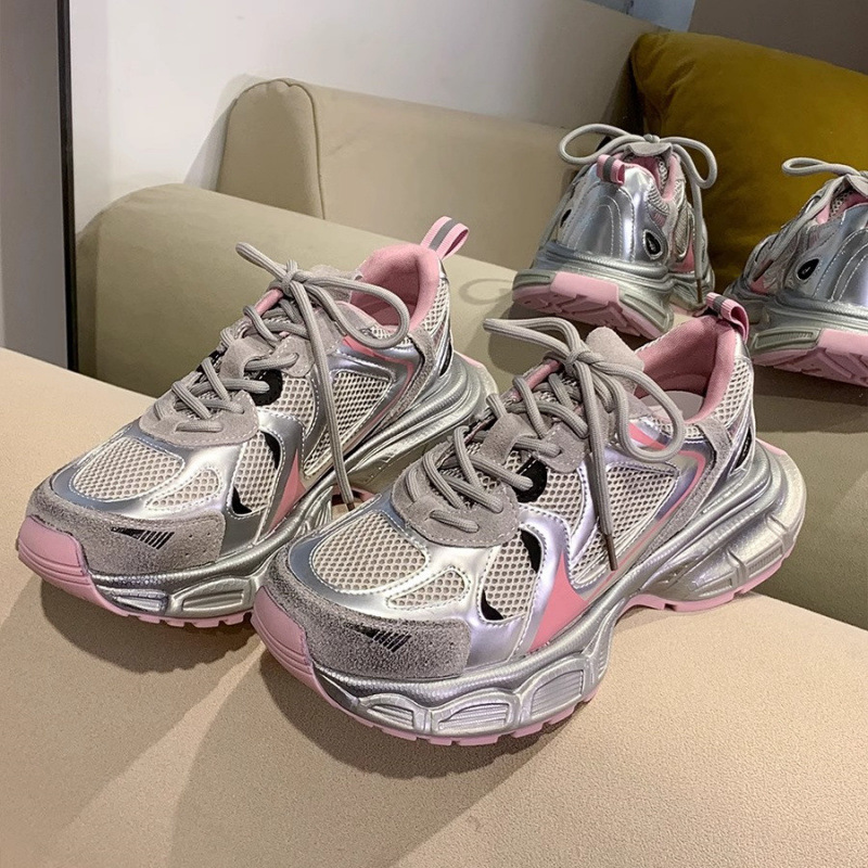Summer New Silver Pink Dad Women S Breathable Casual Running Versatile Lightweight Thick Bottom Sports Shoes Ddmysaturn Ddmysaturn