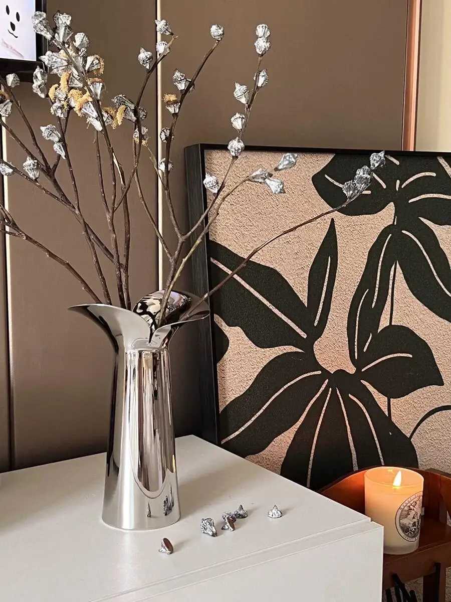 Nordic Luxury Stainless Steel Vase Silver Flower Vases Living Room Dining Table Office Home Decoration Flower Arrangement Gifts C251124