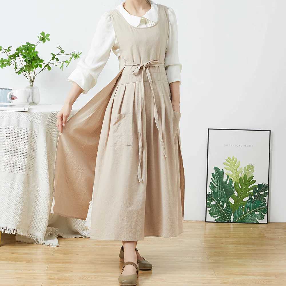 Nordic Florist Apron Cotton Gardening Coffee Shops Kitchen Aprons For Women Cooking Baking Restaurant Retro Pinafore C251124