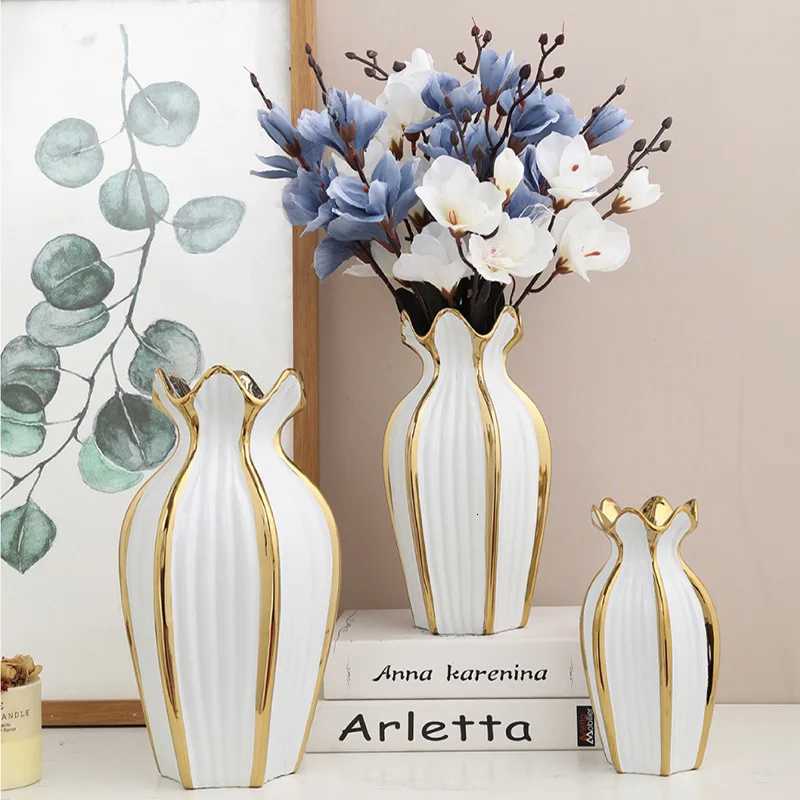 Simple Nordic ceramic vase modern electroplating ornaments creative light luxury handicraft living room flower arrangement home C251124