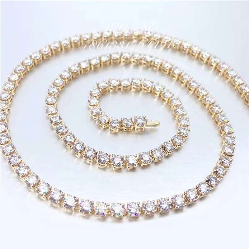 Ready to Ship High-end Iced Out Moissanite Diamond 10K/14K/18K Solid Gold Tennis Necklace Chain