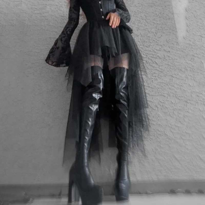 High-Waisted Irregular Net Yarn Skirt for Women Summer Gothic Style Casual Skirt Sexy and Attractive Y2k Clothes Harajuku 250421