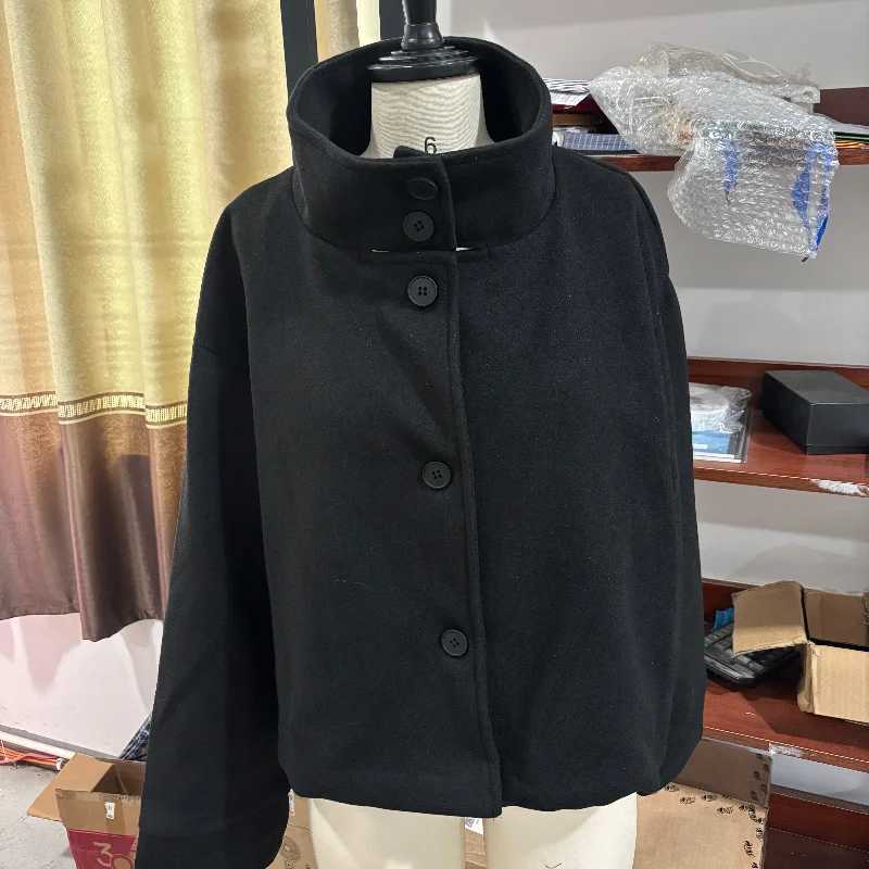 Autumn Winter Woolen Blended Solid Jacket High Collar Full Sleeve Coat Vintage Commuter Outwears 2025 Lady Casual Streetwears J251124
