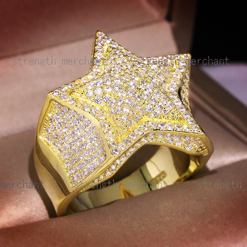 Hip Hop Full Diamond Rings Jewelry Women Star Micro Paved Zircon Stone Ring for Men