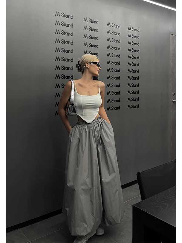 Womens new elastic waist A-line half lengTH womens summer long board girl high waist fashionable womens A3UB M250424