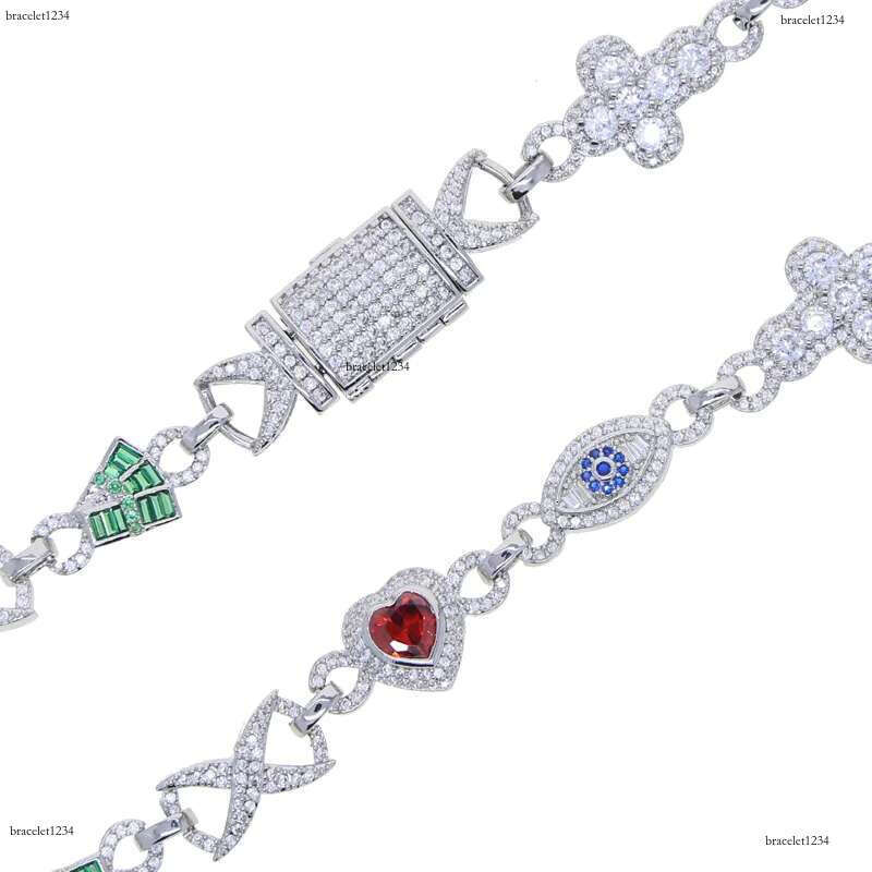 Luxury designer Colored Ice Out VVS Moissanite Cross Evil Eyes Ice Out Cuban k Chain Hip Hop Necklace Jewelry with FREE shipping