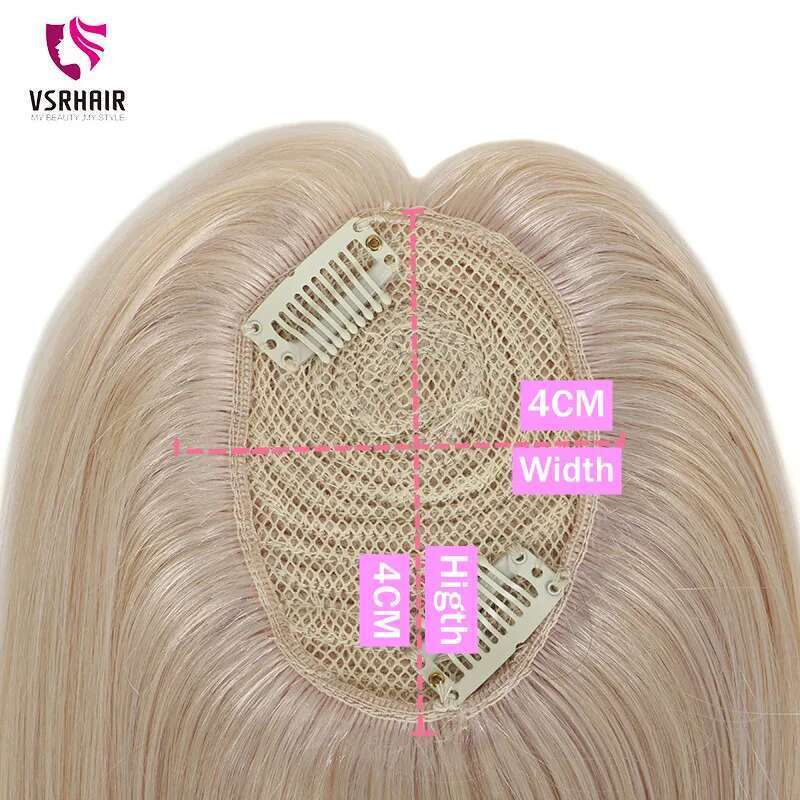 Vsrhair 45Cm Honey Blonde Human Topper Women Sewn With Two Clips 150% Density Invisible Toppers For Hair Loss