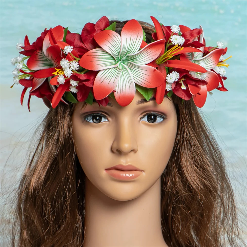 Tropical Haku Head Lei Poo Hawaii Style Tiare Flowers with Spider Lily Crown Handcrafted Gifts Hula Dancing Performace 250420