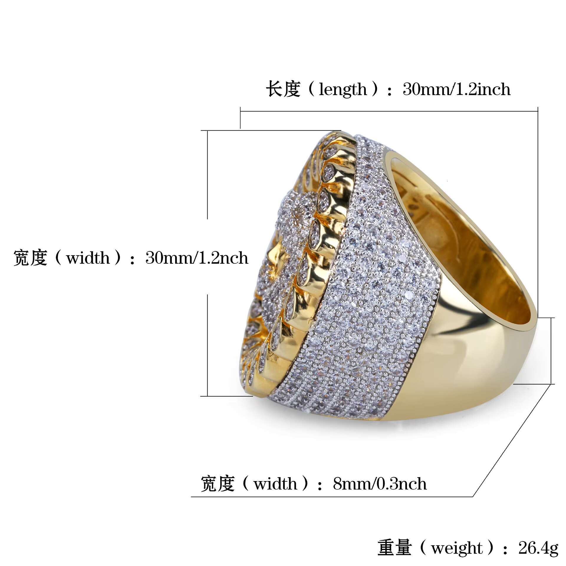 Fashion Hip Hop Ring 18K Gold Plated Iced Out Cubic Zirconia High Quality Brass 3A Zircon Jesus Mens Rings