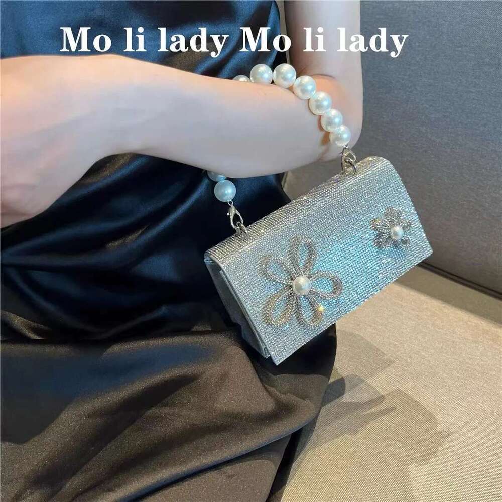 Designer Bag 2025 High Quality Glitter Shiny Rhinestone Women Handbag Fashion Pearl Beading Evening Wedding Party Clutch Purse Crossbody Bag Luxury Ba