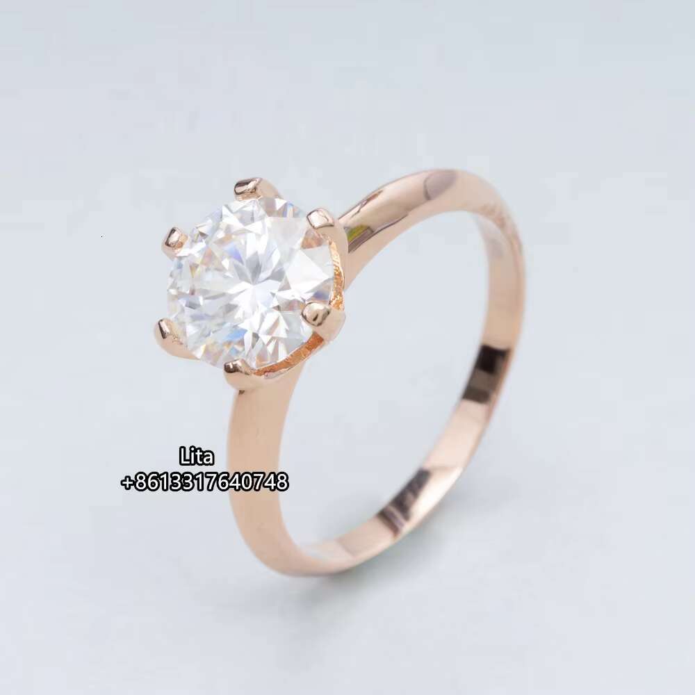 925 18k Sterling Silver 6 Prong Round 8.0mm 2ct Gems Solitaire Moissanite Ring