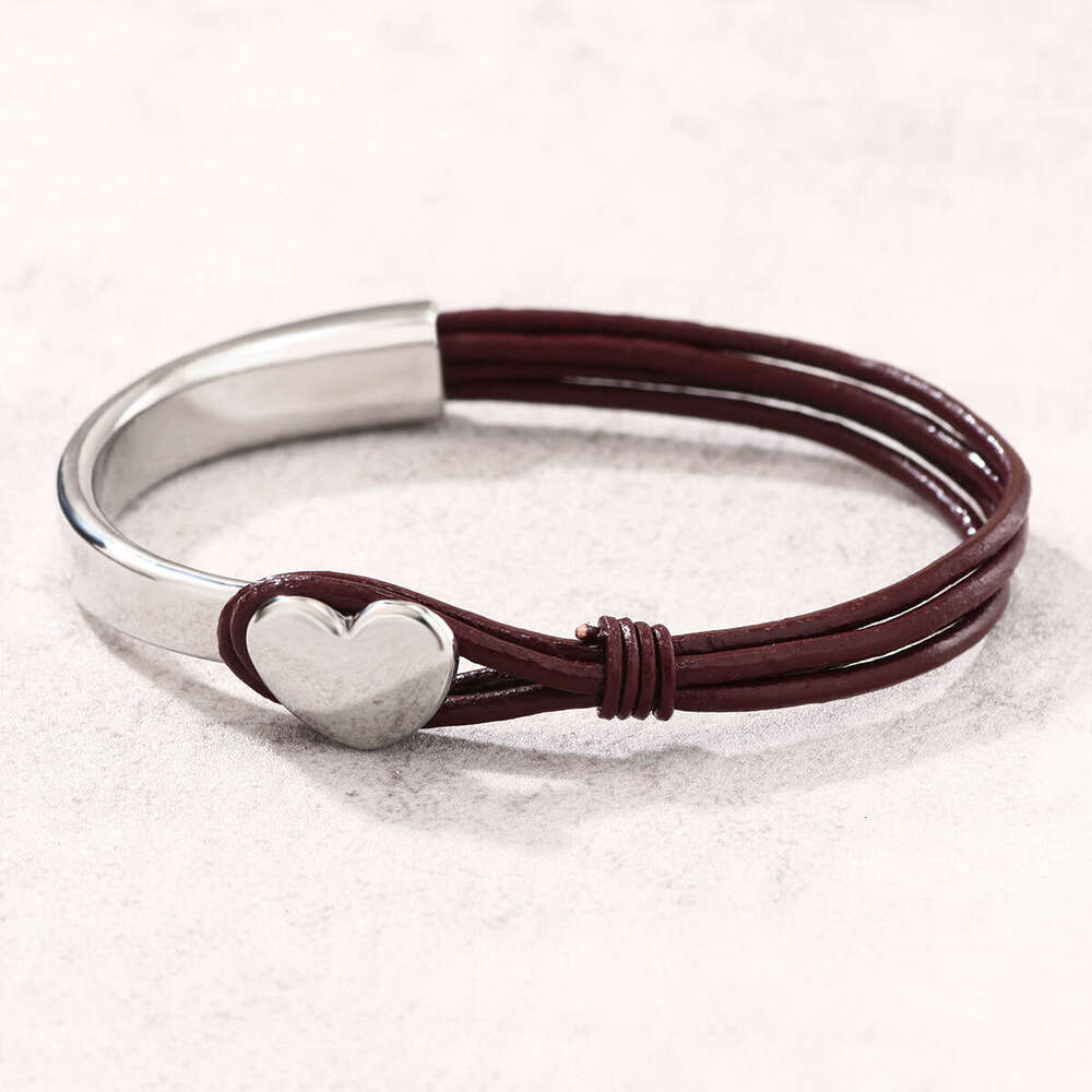 Hot selling Bohemian style with rope, heart-shaped simple sier leather bracelet, PU patchwork bracelet