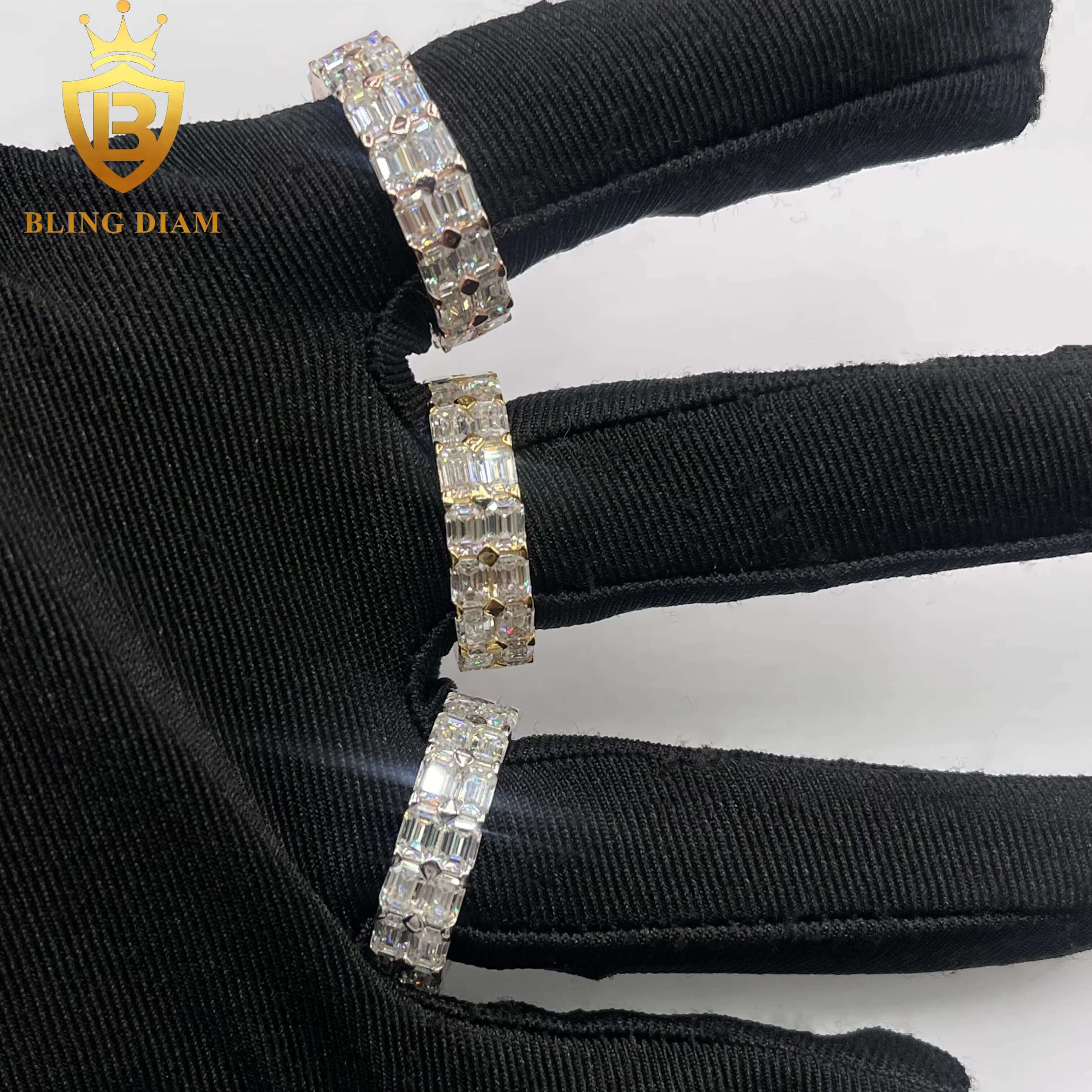 Ready to Ship Fashion Jewelry VVS Moissanite Fully Diamond 18K Gold Plating Mens Rings 925 Solid Silver