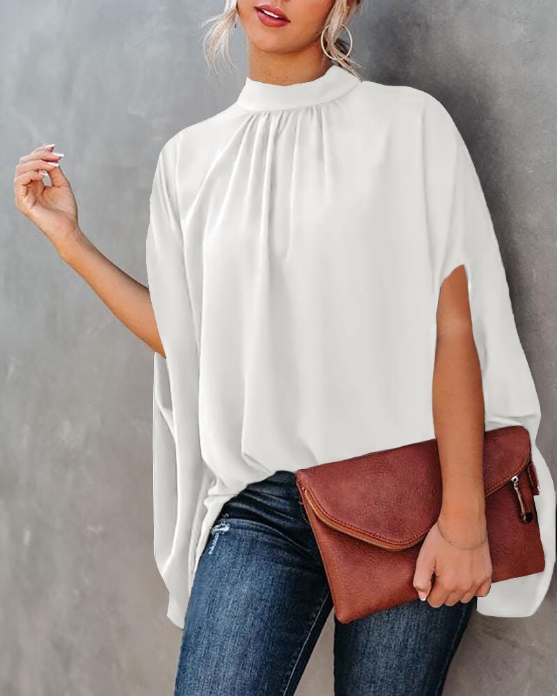 2022 new womens fashion round neck loose bat sleeve Round Neck Shirt