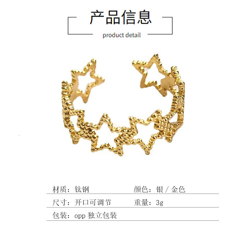 Top source hollowed out star studded cool style niche titanium for women with adjustable stainless steel ring opening
