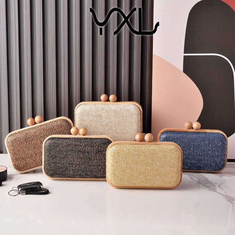 Dinner Bag Summer Solid Wood Frame Banquet Bag Woven Fabric Handbag Simple Daily Style KQ