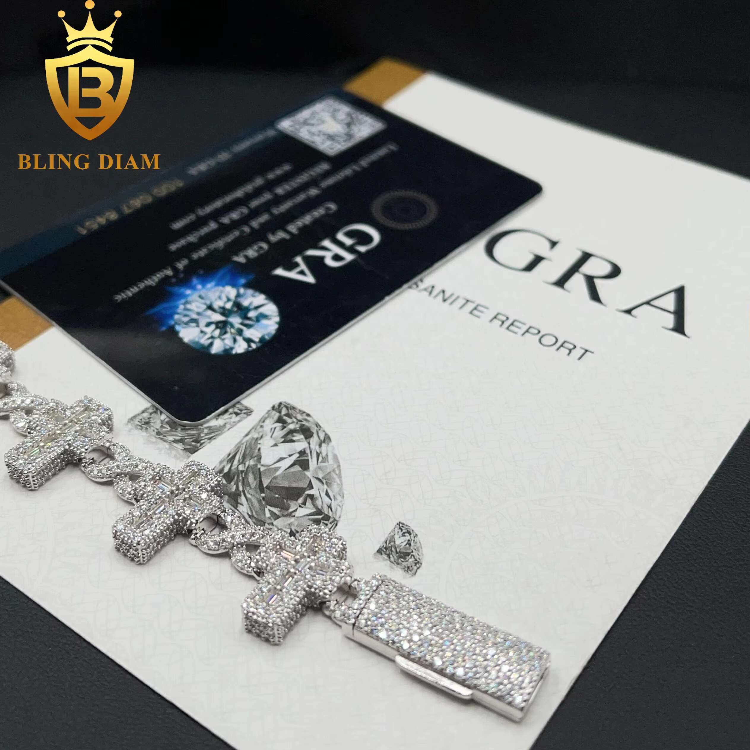 18k Gold Plated Fine Jewelry 925 Sterling Silver VVS Moissanite Cuban Link Chain Cross Bracelet 6mm