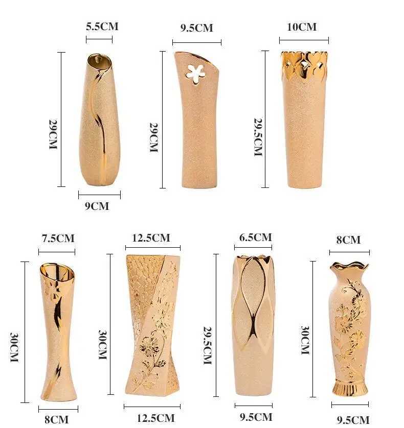 Luxury Europe Gold-Plated Ceramic Vase Home Decor Creative Design Porcelain Decorative Flower Vase For Wedding Decoration C2511245