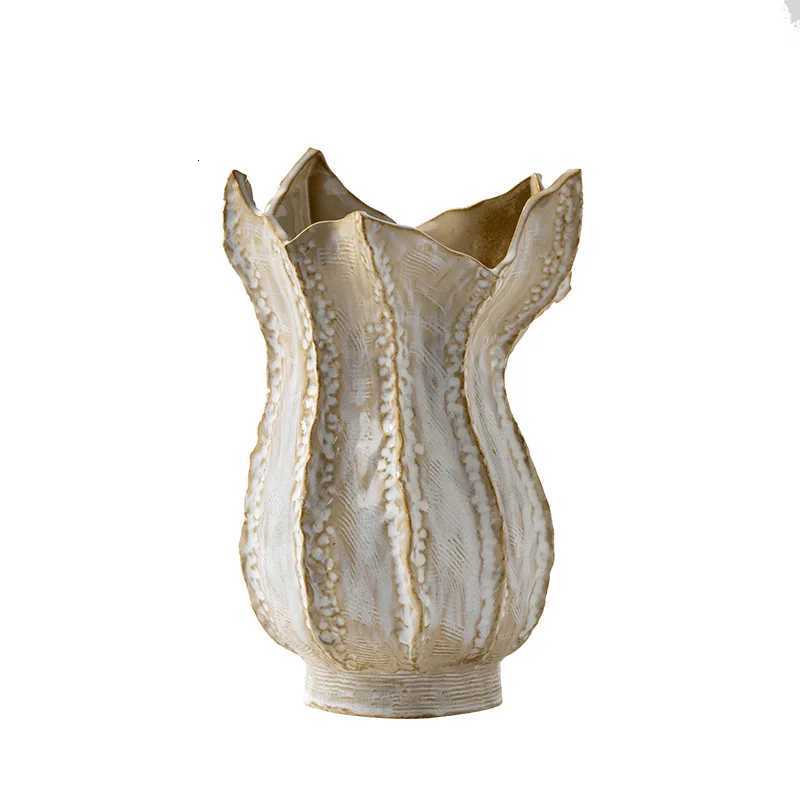 CAPIRON Nordic Ceramic 5 Petal Vase Chic Wabi-sabi Home Decoration Accessories Living Room Modern Art Dried Flower Bookshelf C251124
