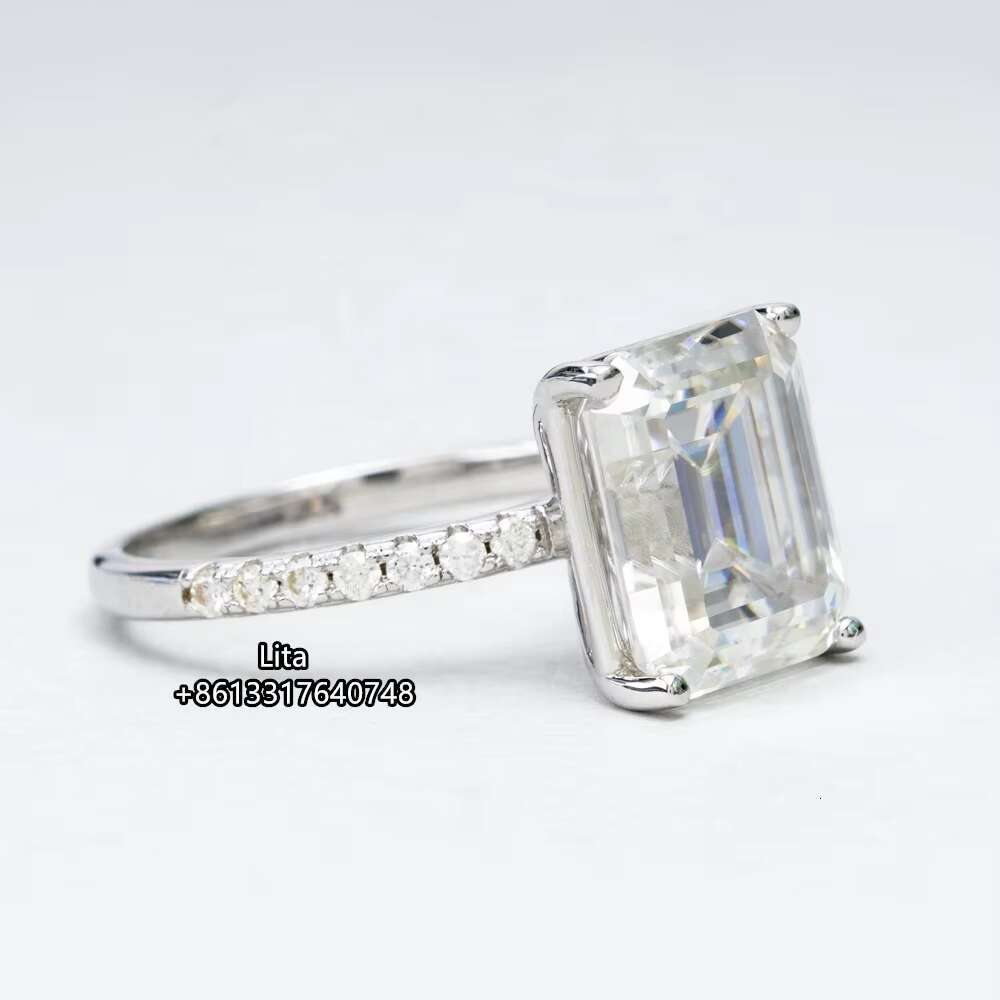 Luxury Trendy 925 Sterling Silver Emerald Cut 9*11mm Iced Out 5ct Emerald halo Moissanite Ring