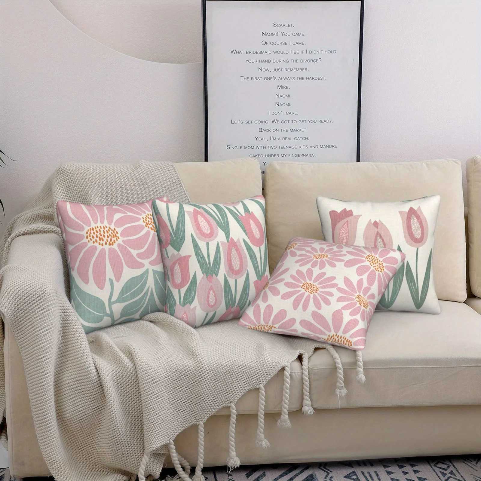 Pink floral pattern throw pillow cover with short plush print for living room decoration cushion cover pillow covers decorative G251124