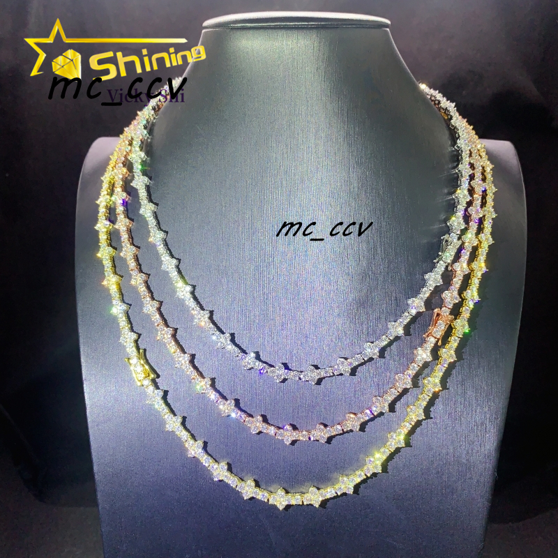 Worldwide Shipping Hip Hop Jewelry S925 Silver Gold Plated 3mm Cross Necklace VVS Moissanite Tennis Chain