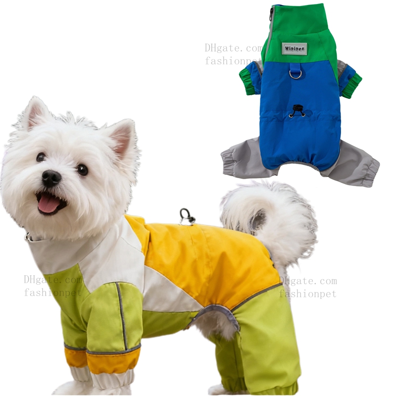 Soft Skin-Friendly Fleece Lined Dog Jumpsuit, Taslan Fabric Windproof Waterproof Dog Coat, Reflective Four-Legged Dog Apparel with Leash Ring, for Sma