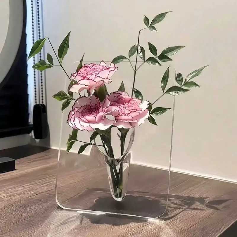 Photo Frame Square Vase Ins Style Light Luxury and High-end Feel Office Desk Decoration Living Room Hydroponic FlowerArrangement C251124