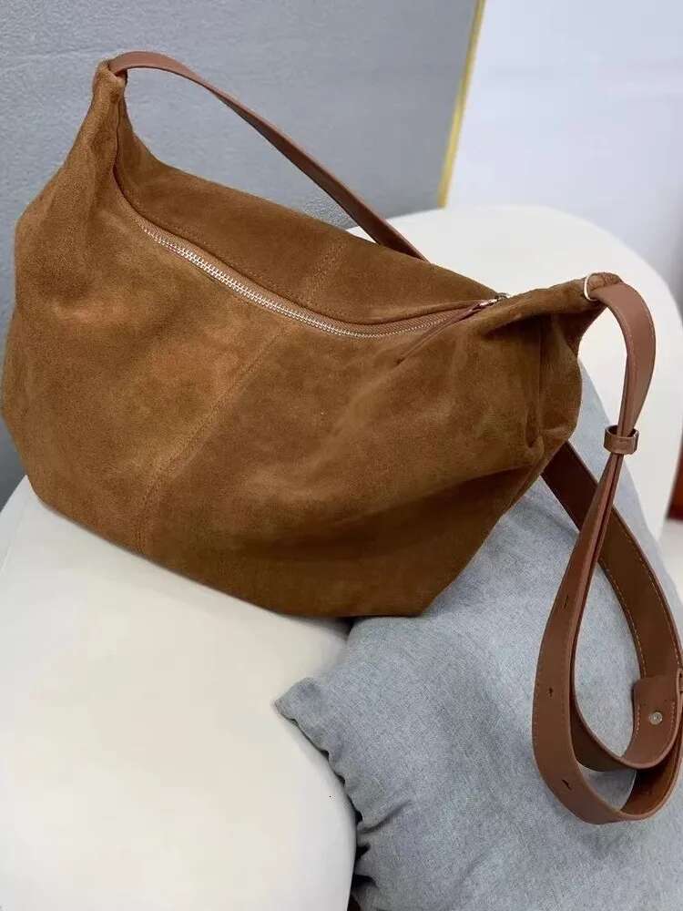 Women Large Capacity Soft Suede Leather Shoulde Hobos Style Casual Strap Crossbody Bag Zip Office Ladies Work Underarm Bags